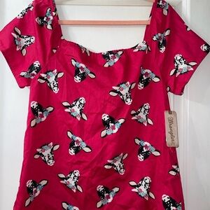 Wrangler Girls' Cow Head Print Puff Sleeve Shirt